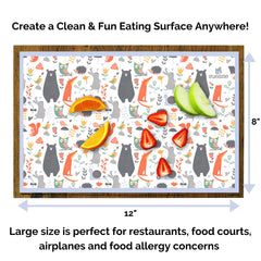Suessie BPA-free disposable placemats closeup shows safe surfaces for baby meals.