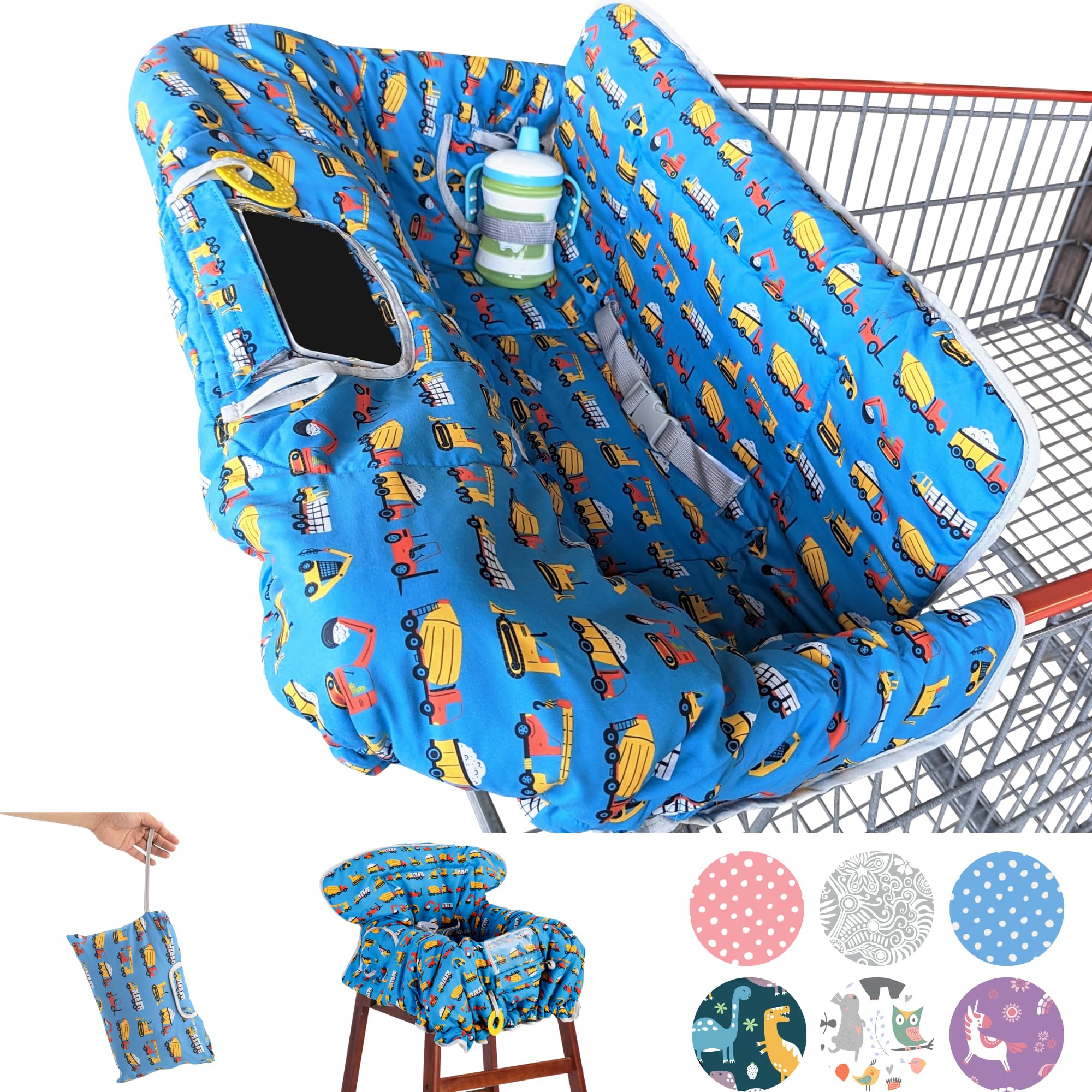 Suessie 2-in-1 cart cover in use protects baby on a shopping trip.