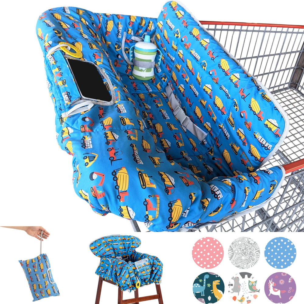 Suessie 2-in-1 cart cover in use protects baby on a shopping trip.