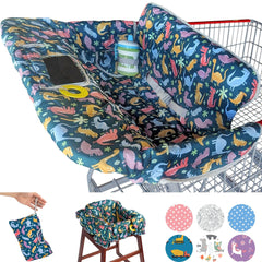 Suessie dinosaurs cart-cover close-up in soft fabric protects baby during shopping.