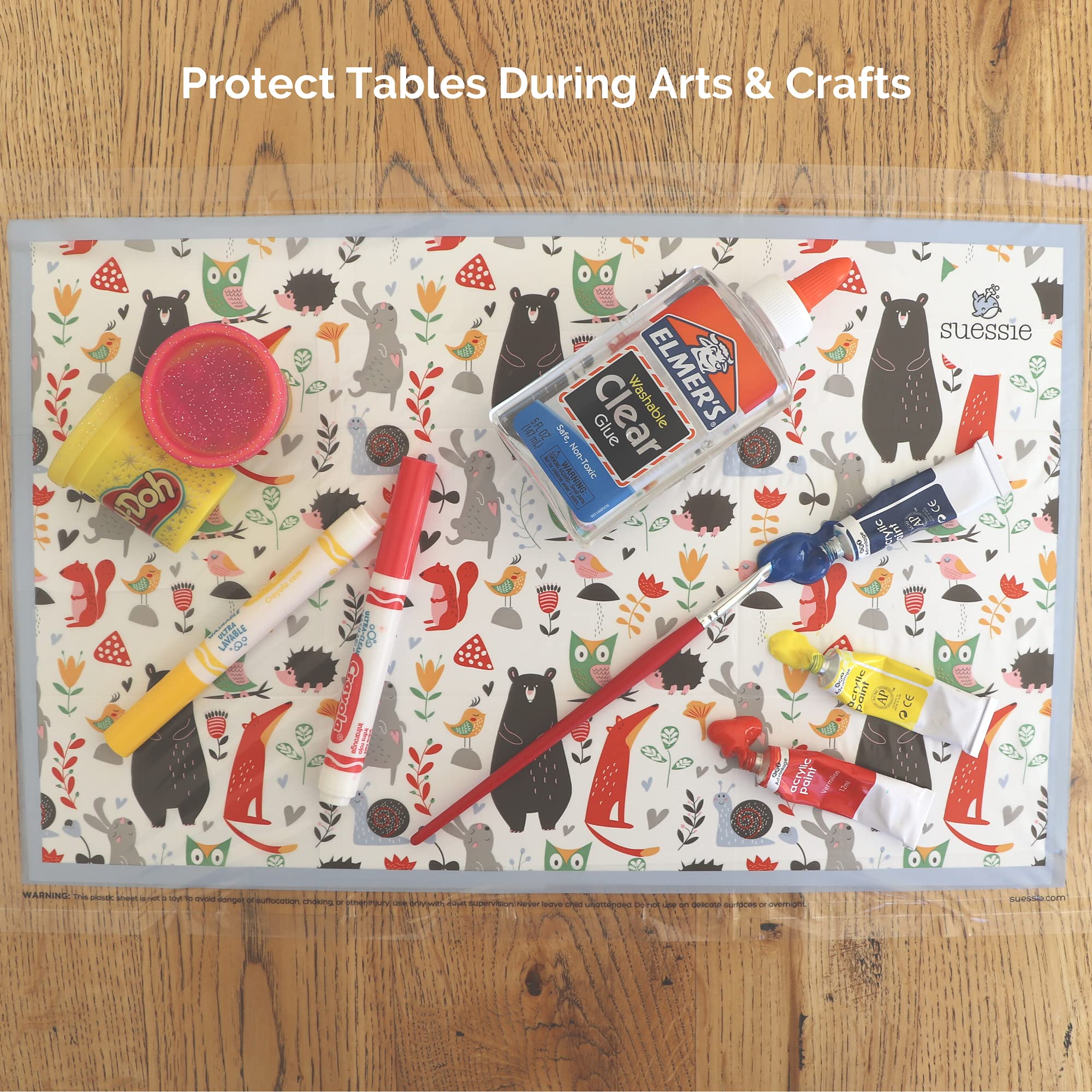 Suessie disposable placemats are individually folded for quick grab-and-go use.