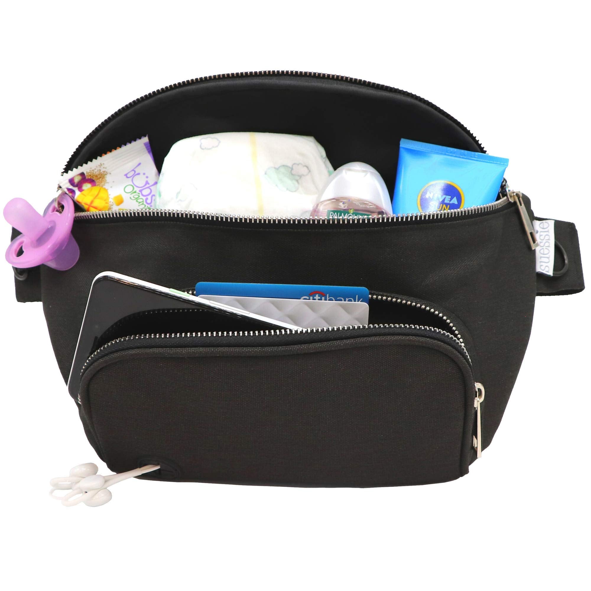 Suessie fanny-pack-diaper-bag compact waist carry for quick on-the-go diaper changes.