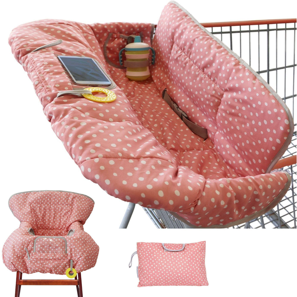 Suessie Pink Dots cart cover angle view protecting baby on-the-go surfaces