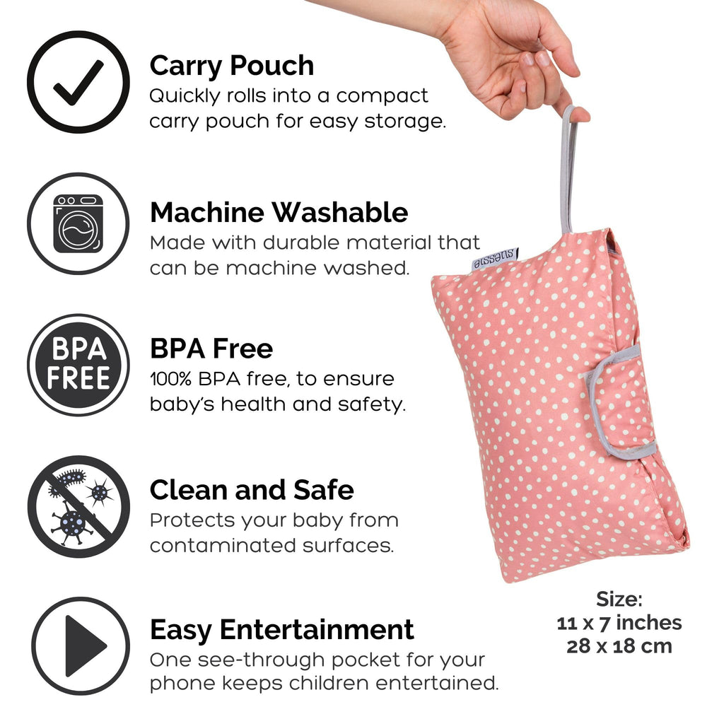 Suessie Pink Dots entertainment pocket with teether and toy loops