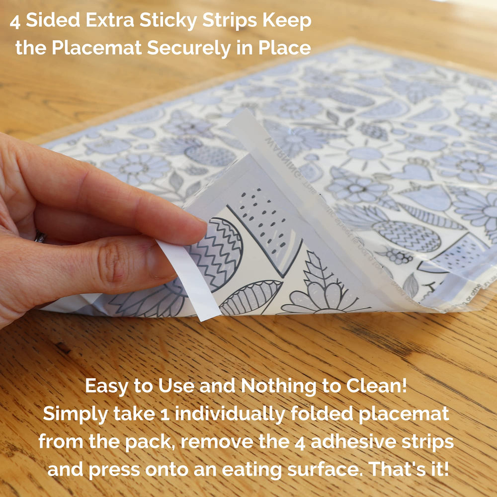 Suessie placemats with adhesive sides prevent slipping during busy family meals