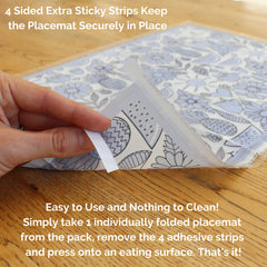 Suessie placemats with adhesive sides prevent slipping during busy family meals