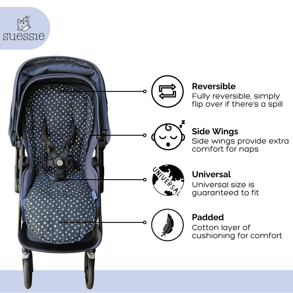 Suessie stroller liner-100-percent-cotton-soft-touch delivers gentle, breathable comfort for baby.