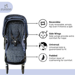 Suessie stroller liner-100-percent-cotton-soft-touch delivers gentle, breathable comfort for baby.