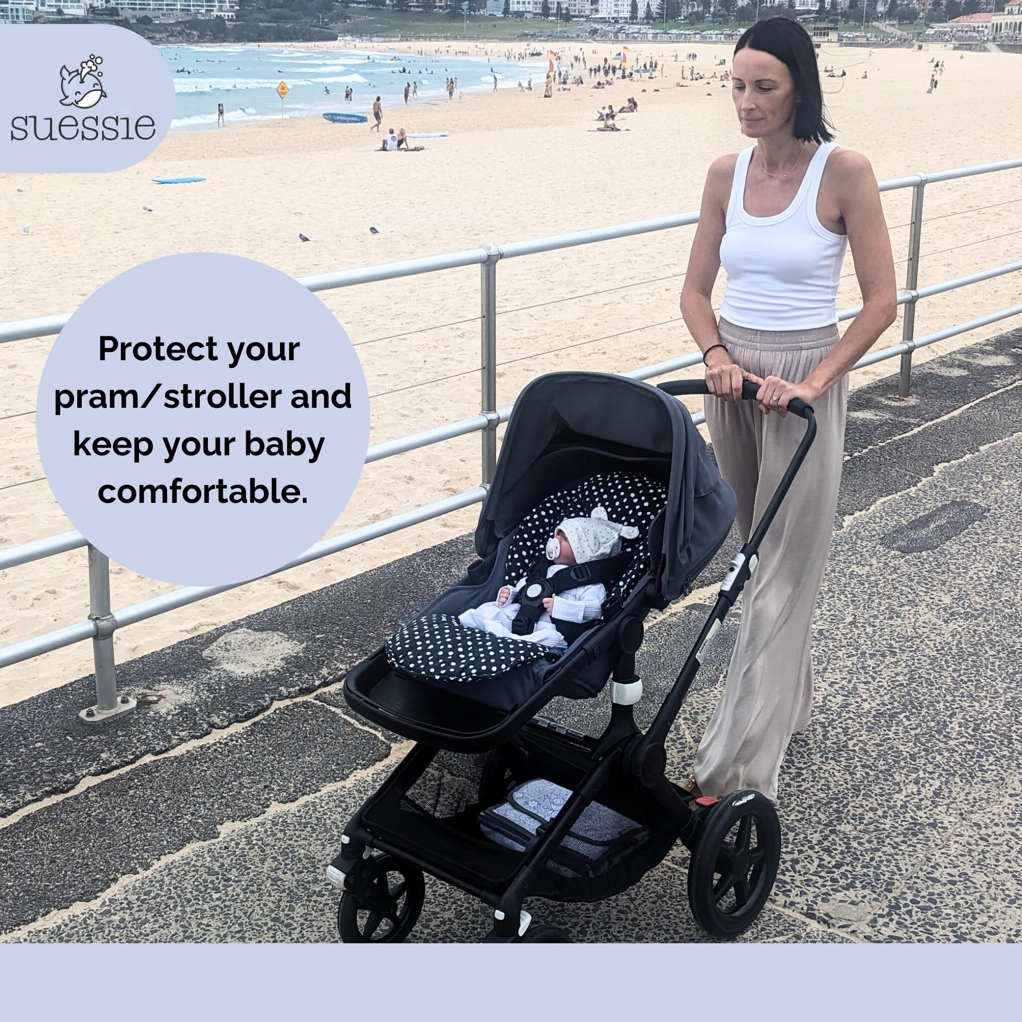Suessie stroller liner-machine-washable-easy-clean stays fresh between trips with quick drying.