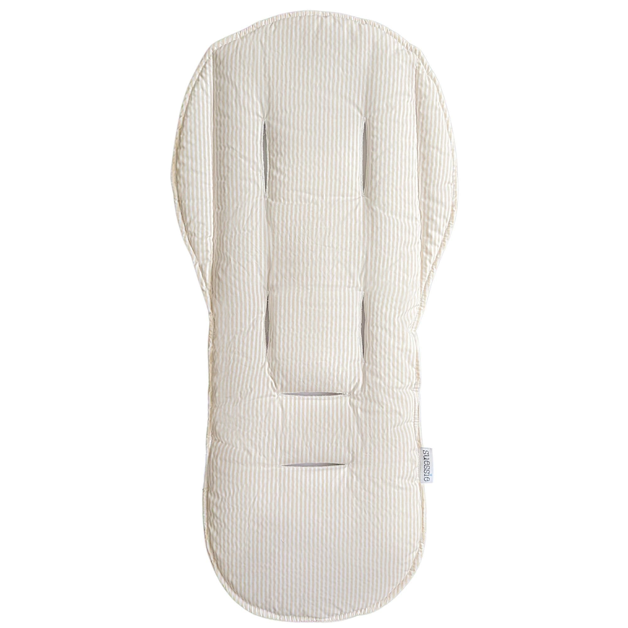 Suessie Stroller Liner Sand Stripe front view highlighting breathable cotton and universal fit