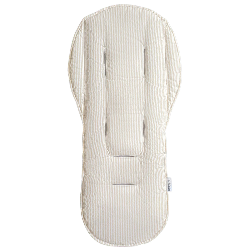 Suessie Stroller Liner Sand Stripe front view highlighting breathable cotton and universal fit