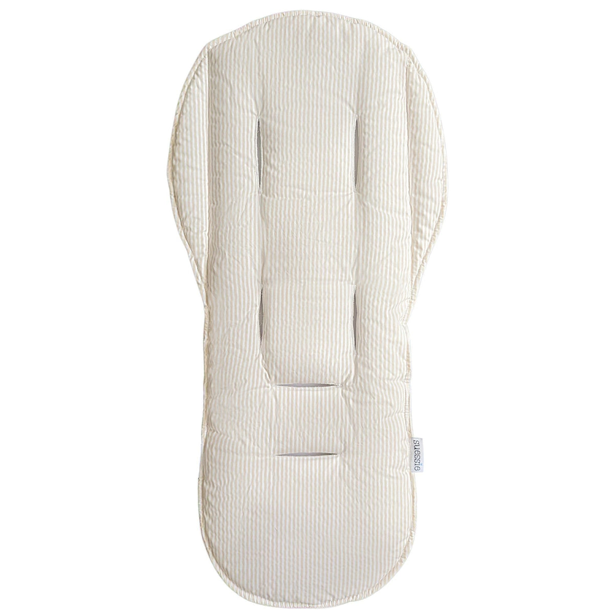 Suessie Stroller Liner Sand Stripe front view highlighting breathable cotton and universal fit