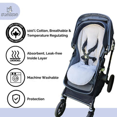 Suessie Stroller Liner Sand Stripe interior shows leak-proof layer for spills
