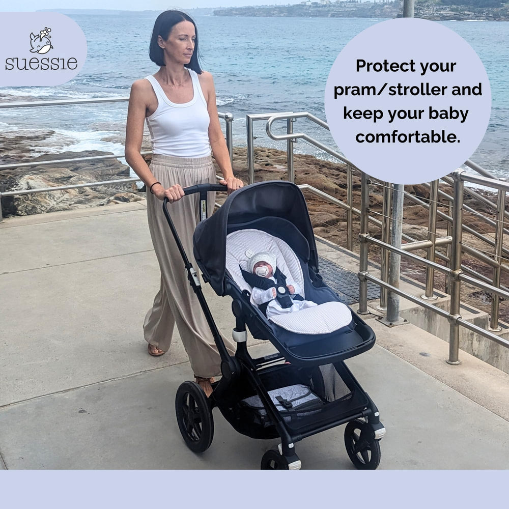 Suessie Stroller Liner Sand Stripe reversible design for quick spills cleanup