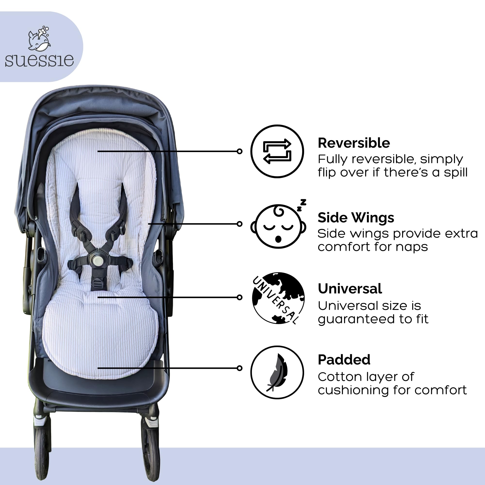Suessie Stroller Liner Sand Stripe universal fit on multiple stroller models
