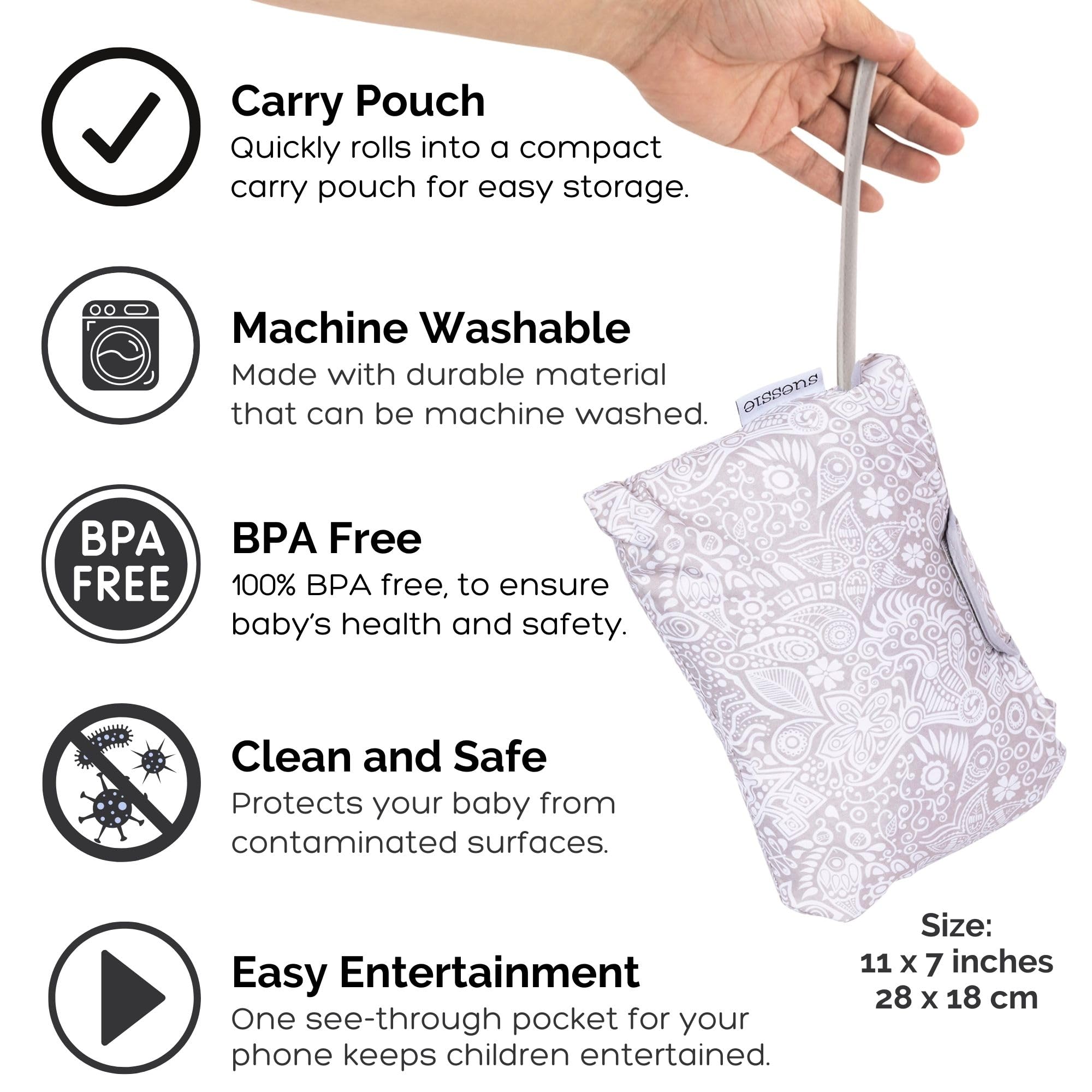 Suessie Sweet Dreams see-through phone pocket aids distraction during quick errands.