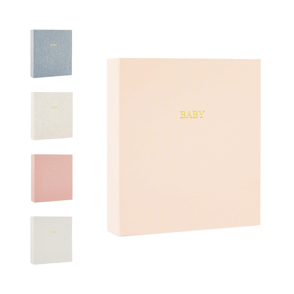 Sugar Paper Baby Keepsake Book pale pink cover close-up for elegant memory keeping.