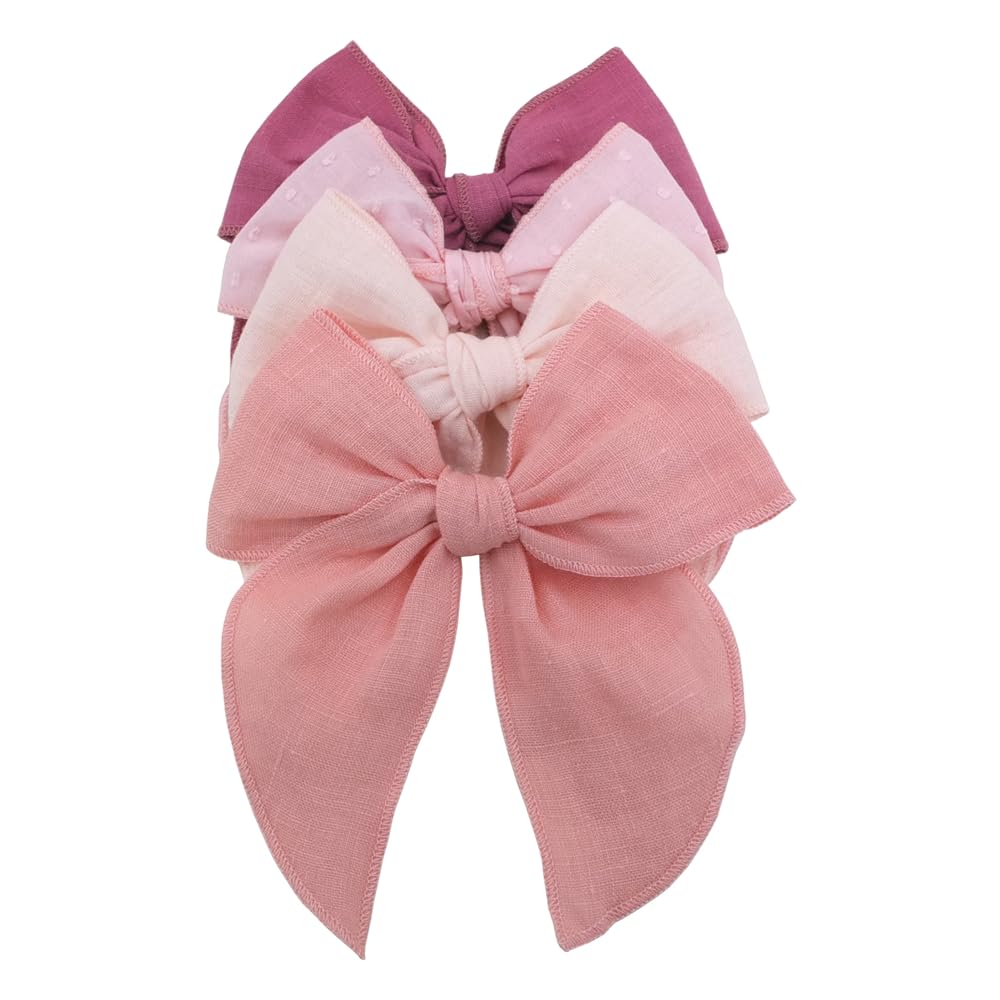 Sugarmelon fable bow pack pink-rose close-up highlights soft linen fabric for gentle wear.