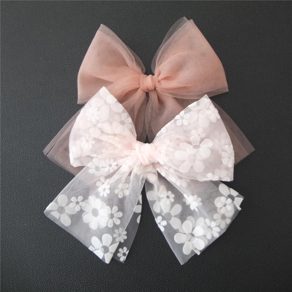 Sugarmelon large tulle bow pink floral on baby hair for daily outfits.
