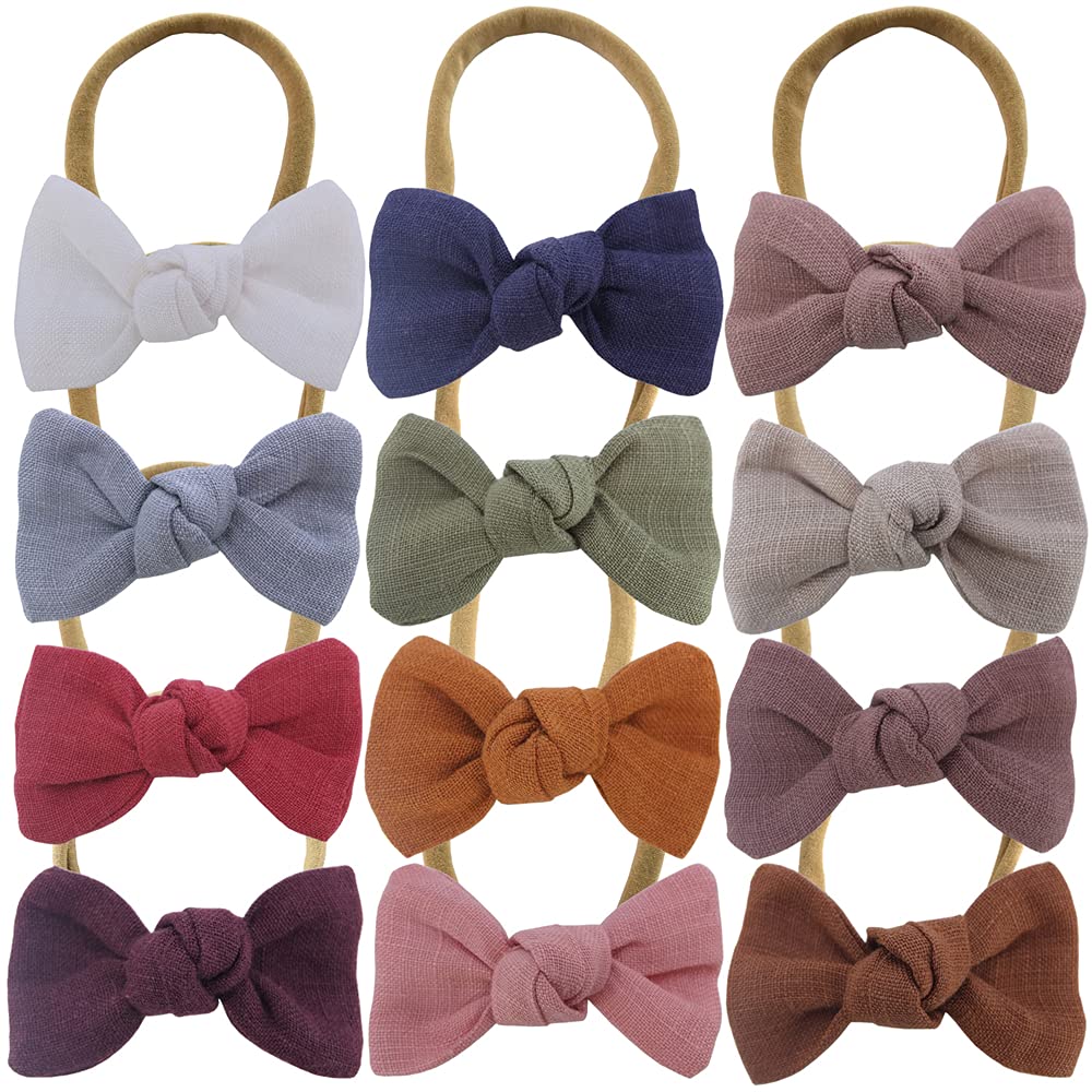 Sugarmelon linen bow headband closeup shows soft linen texture for sensitive skin