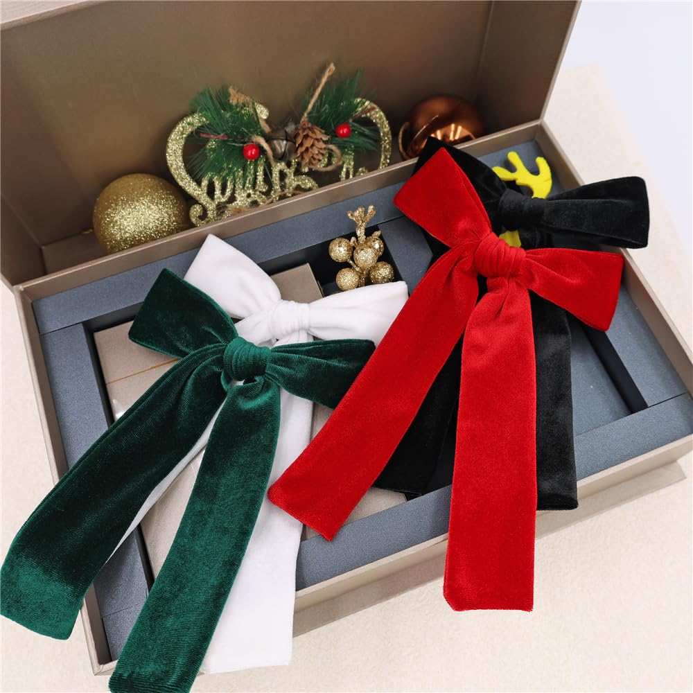 Sugarmelon velvet bow in holiday display suggests festive styling options.