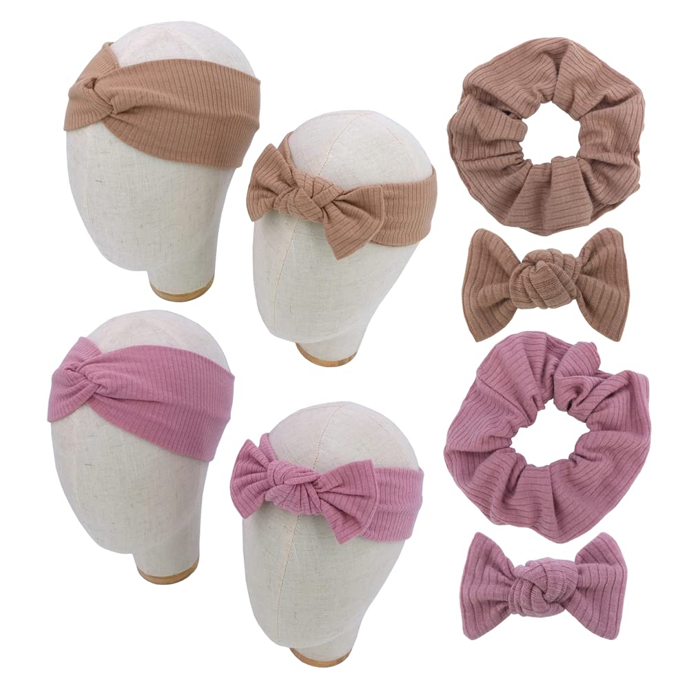 Sugarmelon mommy headband set close-up of soft mauve and latte fabric for comfort.