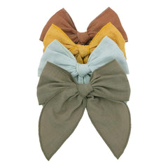 Sugarmelon Fable Bow set in mustard-sage on coordinated outfit for everyday wear
