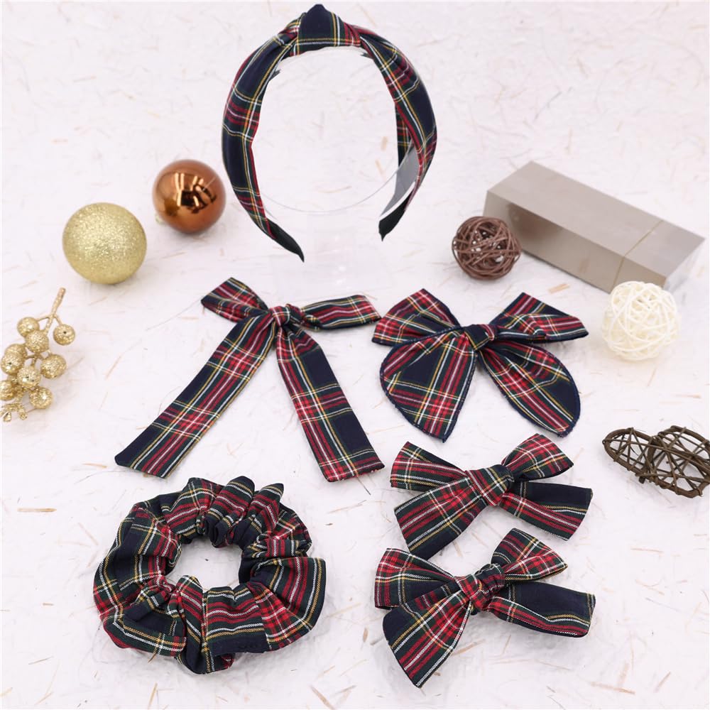 Sugarmelon set shows mother-daughter wear with coordinated tartan accessories.