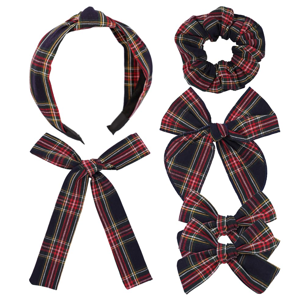 Sugarmelon tartan bow long-tail clip adds festive flair to daily outfits.