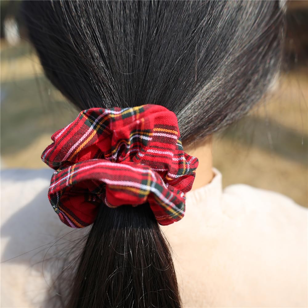 Sugarmelon tartan red scrunchie for secure, chic updos.