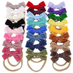 Sugarmelon velvet bow headband nylon-soft band close-up highlights skin-friendly material for all-day wear.