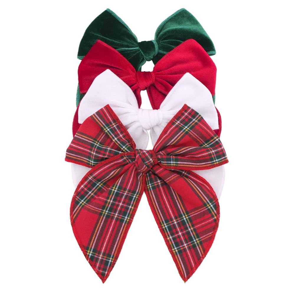 Sugarmelon velvet plaid bow in red for festive outfits and photos.