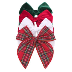 Sugarmelon velvet plaid bow in red for festive outfits and photos.