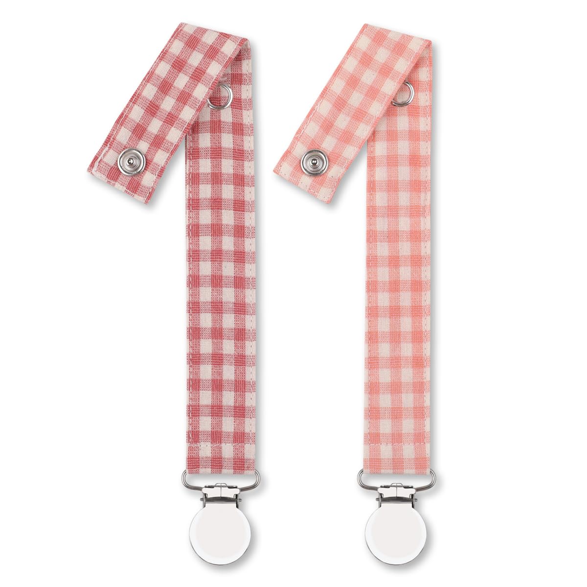 Sugee pacifier clip plaid-button 2-pack keeps pacifiers within reach and clean.