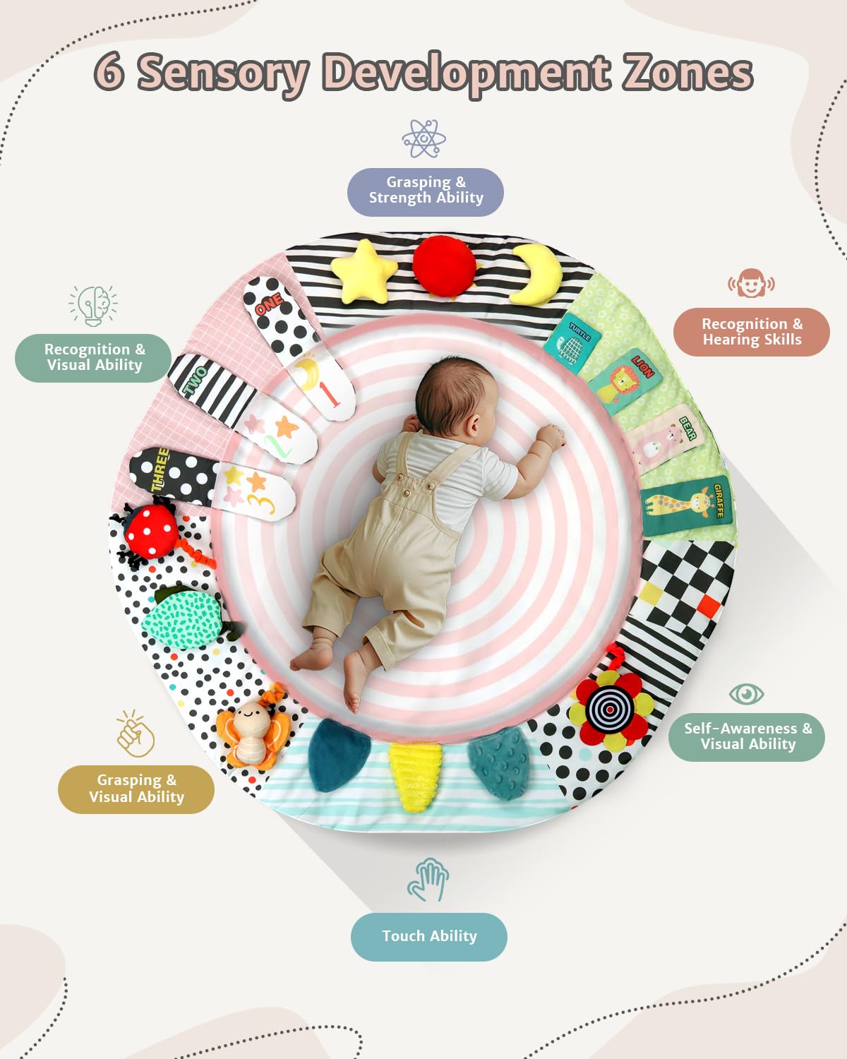Suihuooo wooden-frame baby activity gym provides a sturdy play space for tummy time and more.