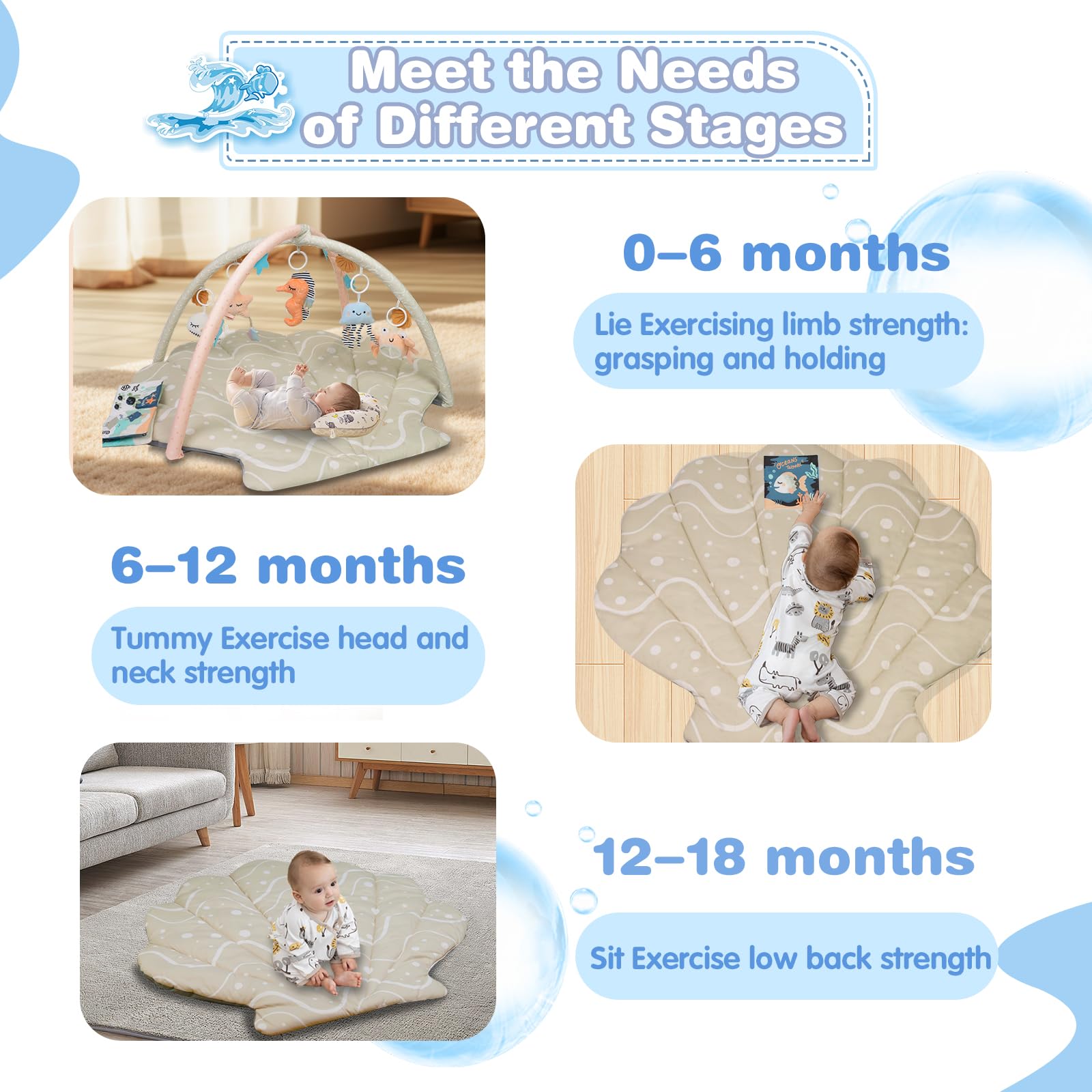 Beige baby play mat used as a photo backdrop and cozy surface