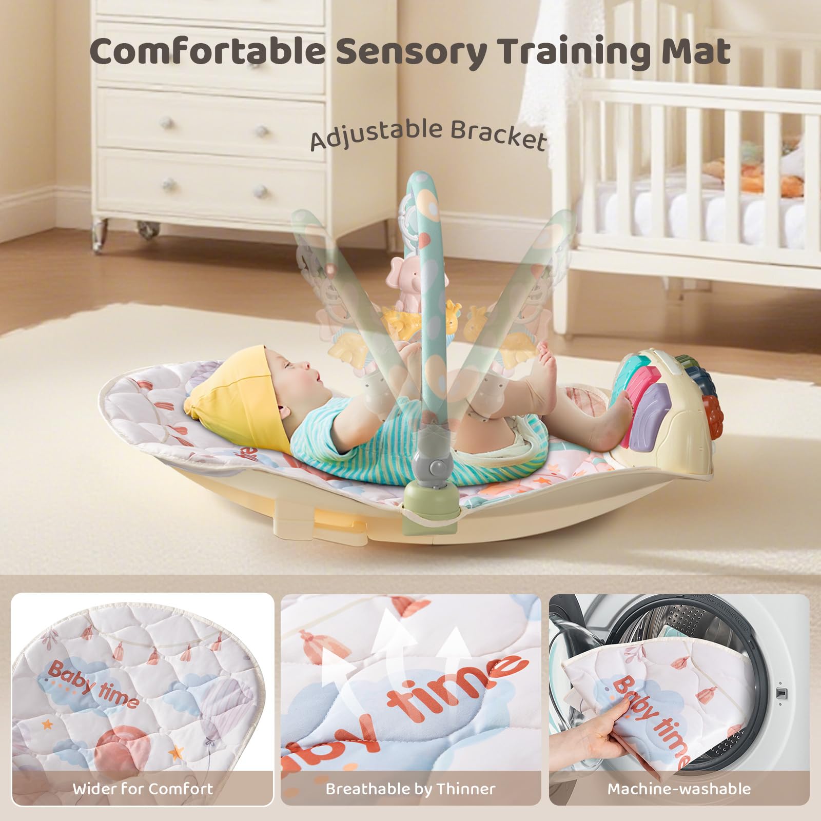 Suihuooo Baby Play Gym hanging toys provide engaging textures and visual stimulation.