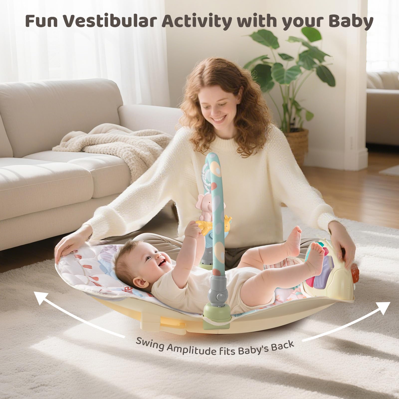 Suihuooo Baby Play Gym piano panel keys encourage tactile exploration and pattern recognition.