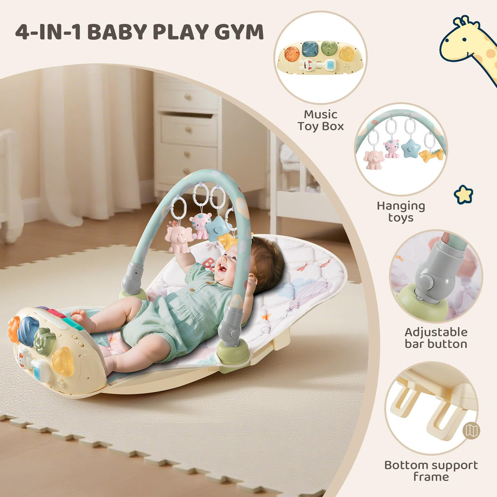 Suihuooo Baby Play Gym piano panel lighting and music enhance auditory and visual attention.