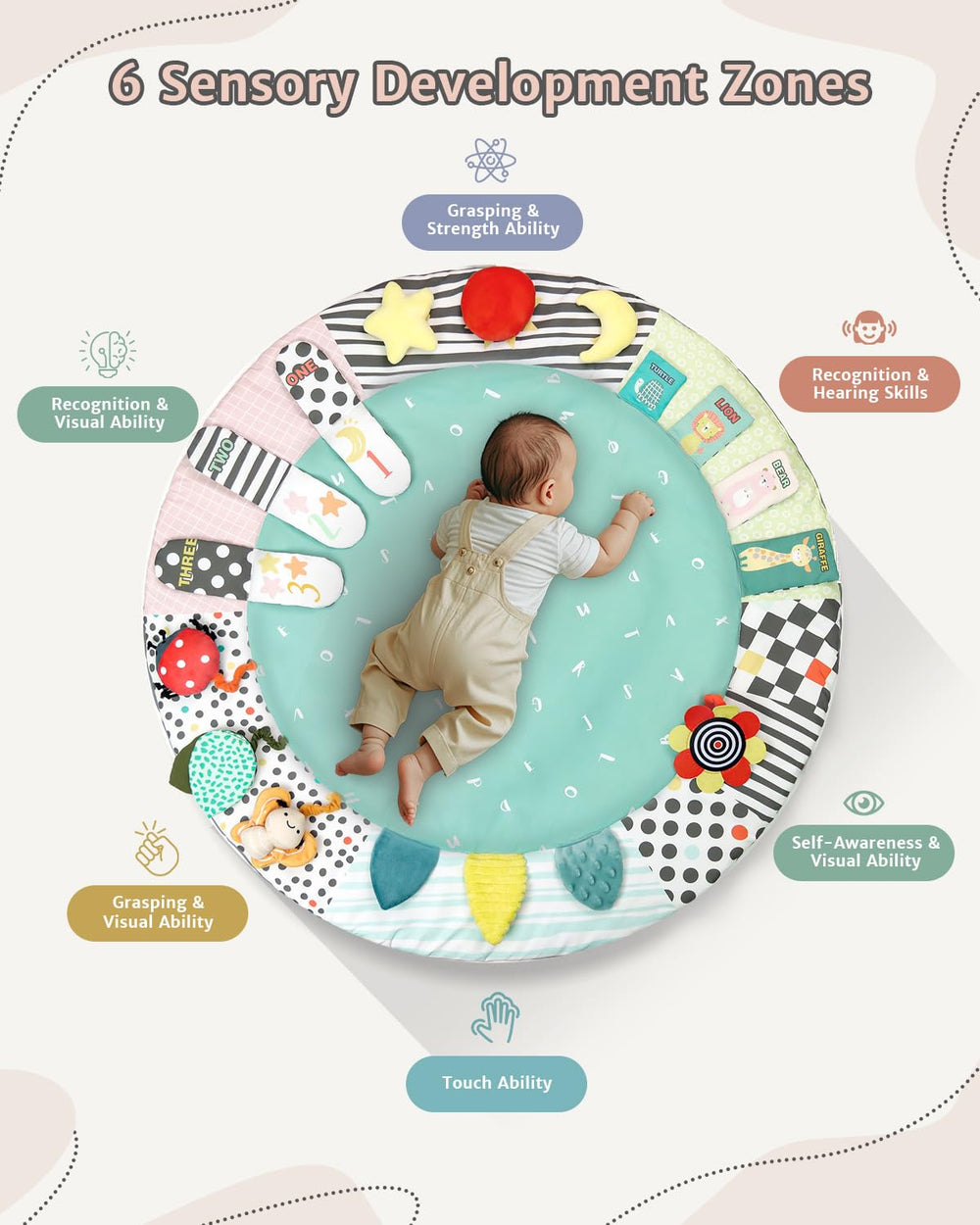Suihuooo Baby Play Gym tummy time area offers ample space for reaching and stretching
