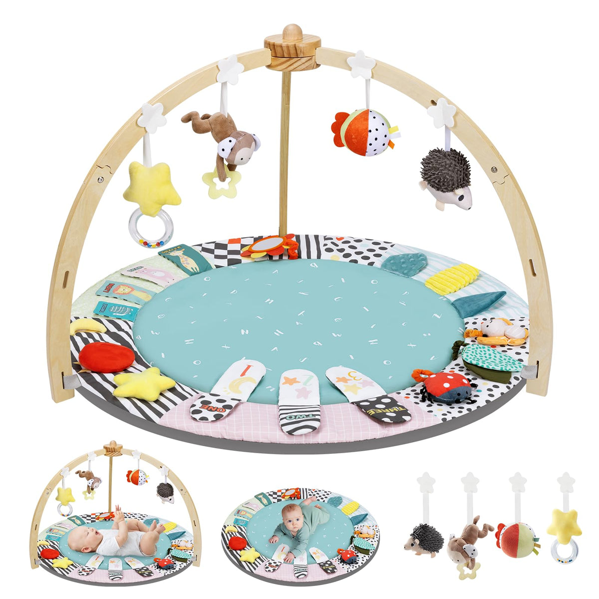 Suihuooo Baby Play Gym wooden frame enhances safe tummy time and motor play