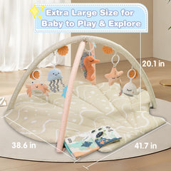 Foldable beige baby play mat designed for easy storage and cleaning