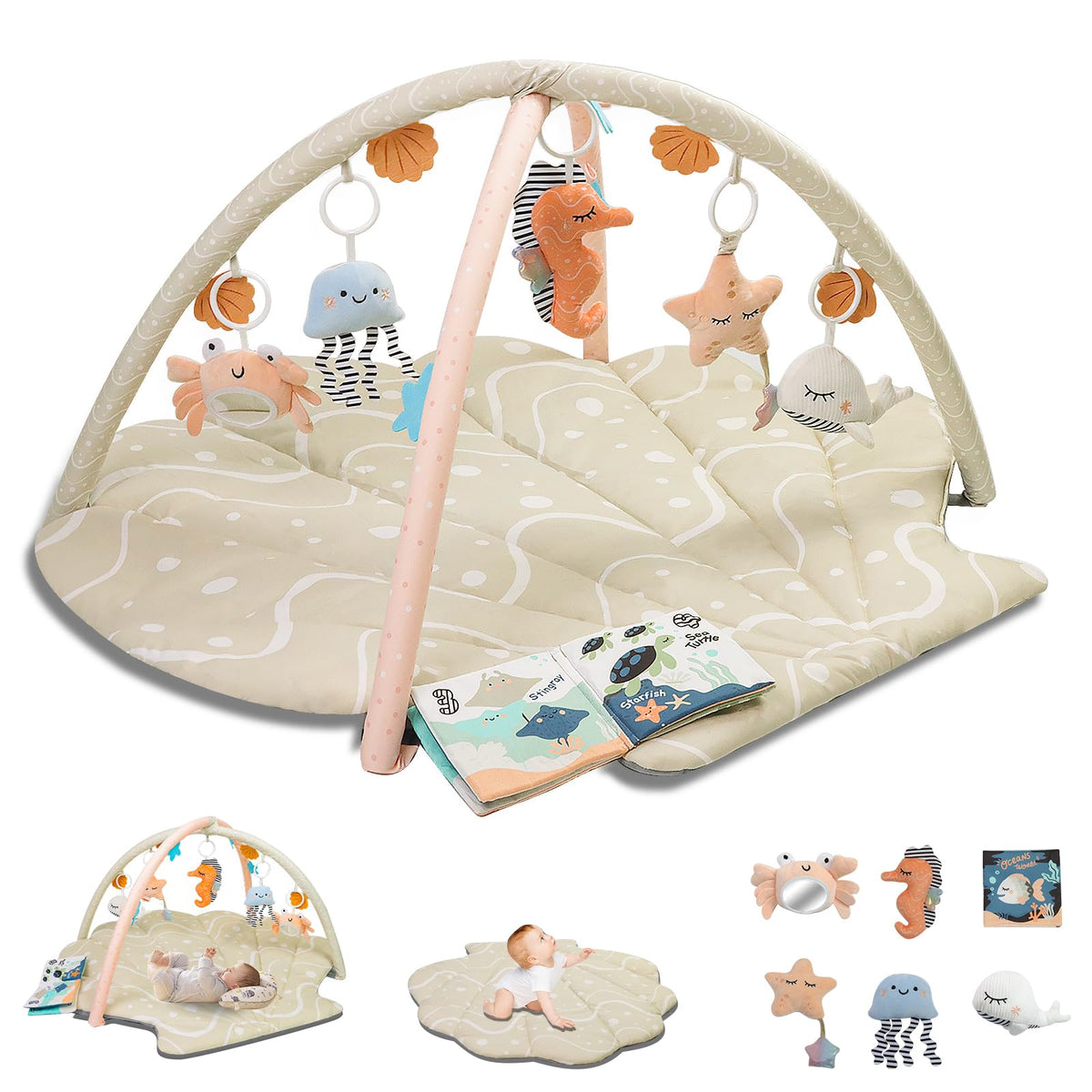 Siuhoooo beige oversize shell baby play mat for roomy tummy time surface
