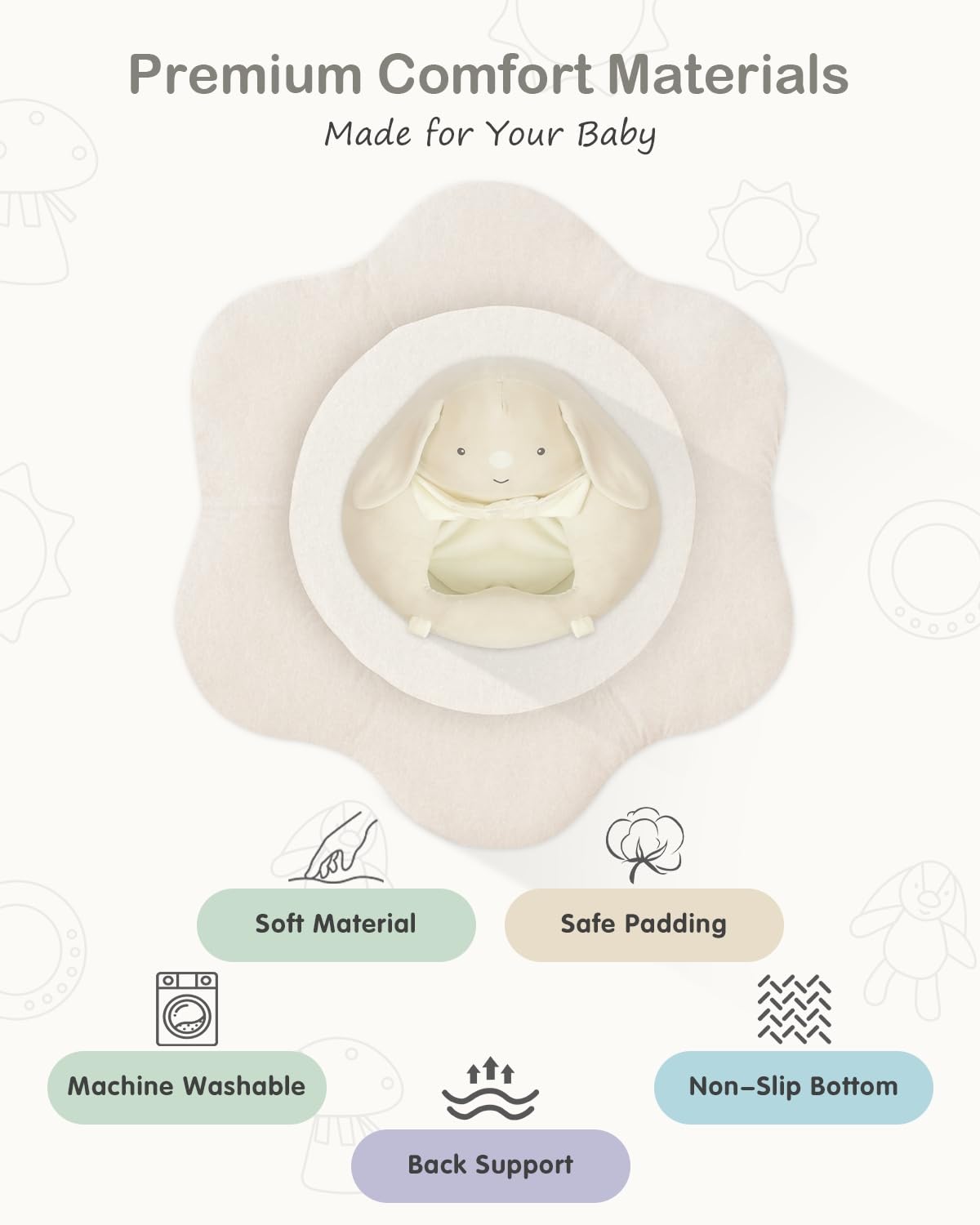 suihuooo rabbit-seat provides cozy seating for early sitting development.