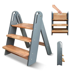 Suihuooo step stool 3-step foldable gray close-up for stable toddler footing