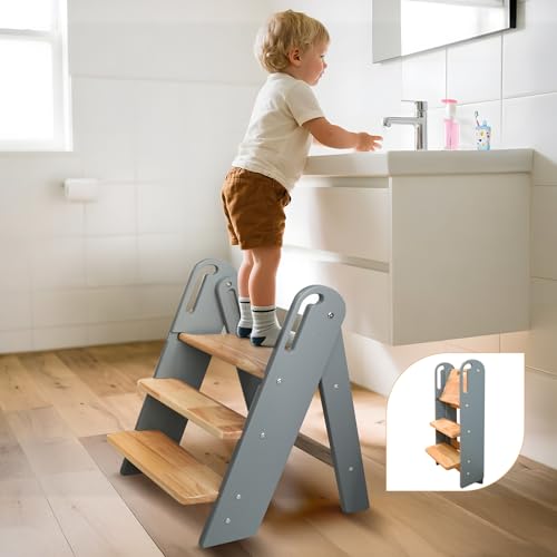 Suihuooo step stool gray side view highlighting triangular base stability