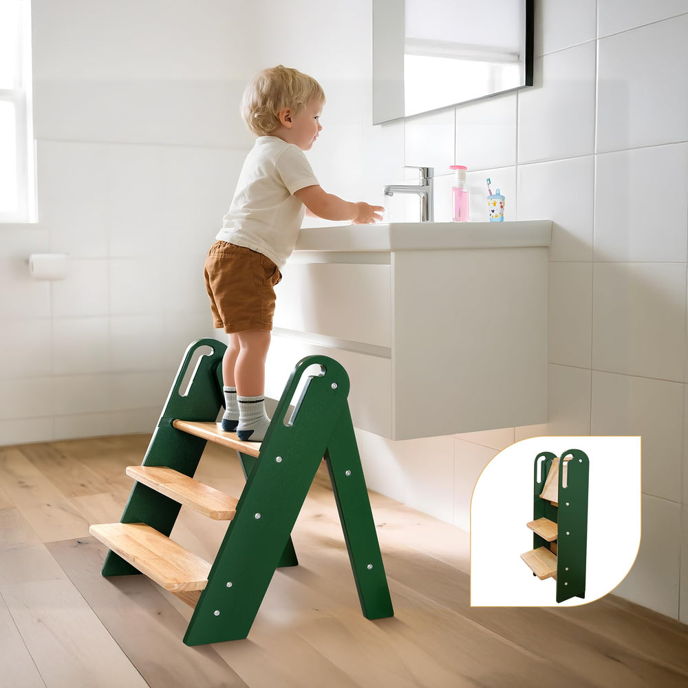 Suihuooo wooden stool green bathroom-use supports reach at sink