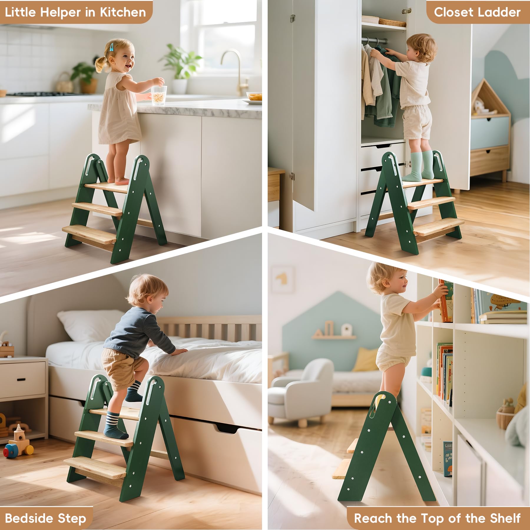 Suihuooo step stool toddler green folded-flat demonstrates compact storage