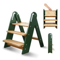 Suihuooo step stool toddler green front view showcases stable design for safe sinks