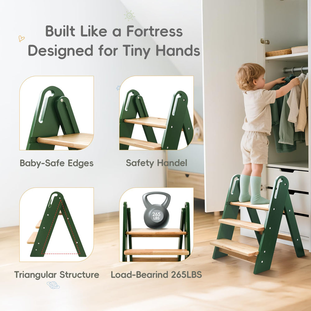 Suihuooo step stool toddler green handles provide easy grip for confident climbing